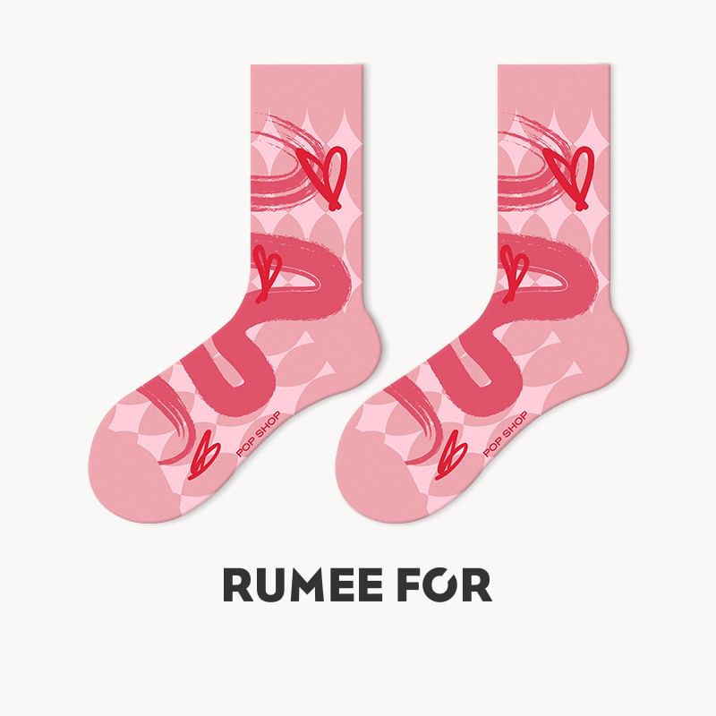 Lychee - Kleurpaneel Hartletters Mid-Calf Sokken (Diverse Ontwerpen)