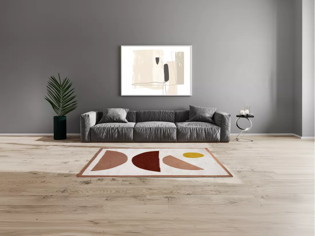 Tapis shaggy design à motifs abstraits - 120 x 170 cm - Crème et rose - MYNIO