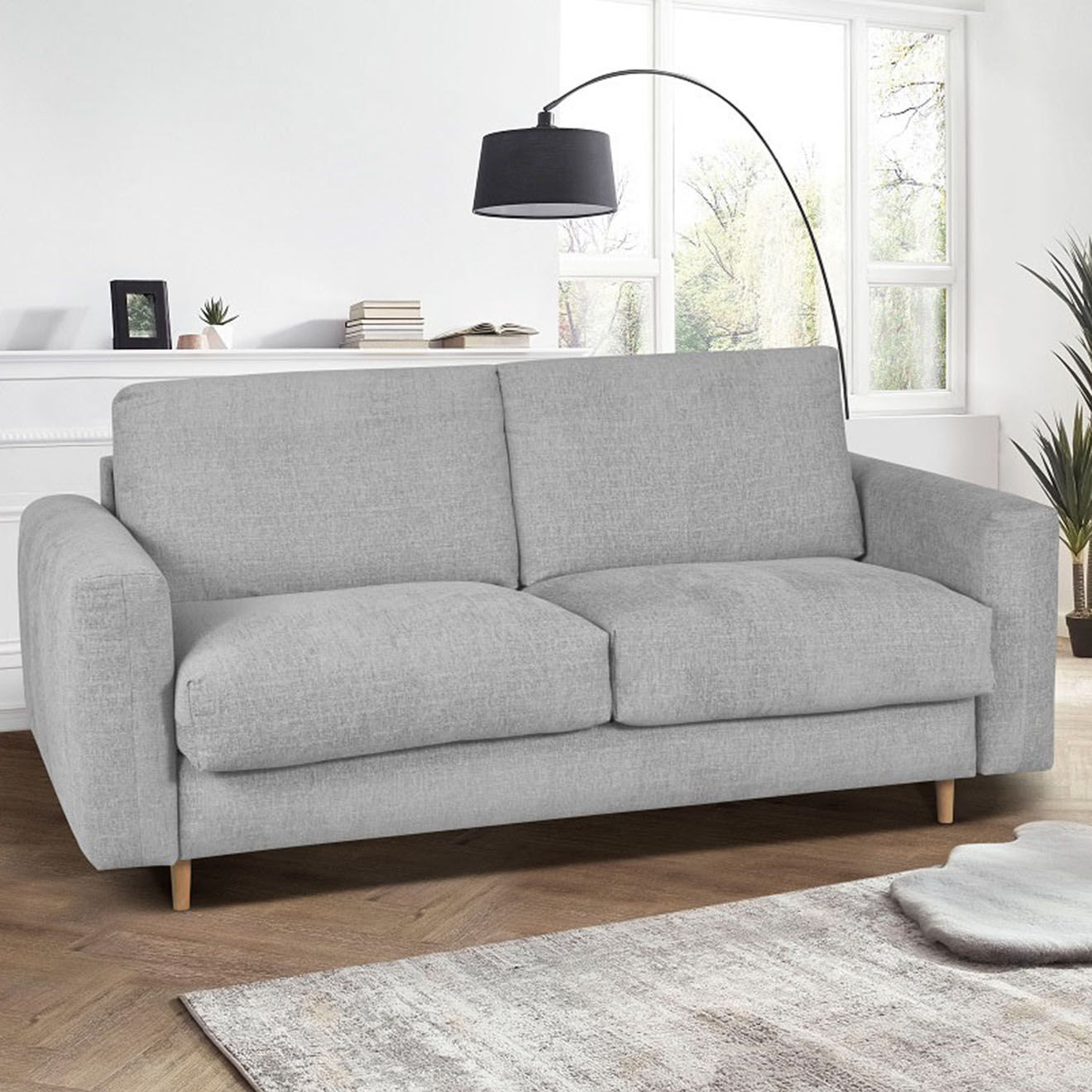 Bobochic Canapé droit cocoone convertible express  gris clair - 200x105x98 cm