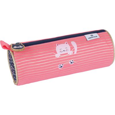 Trousse ronde Chaton - 1 compartiment - corail et marine - Oberthur