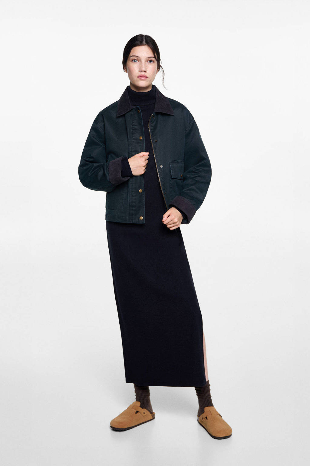 MANGO TEEN ribgebreide maxi jurk donkerblauw