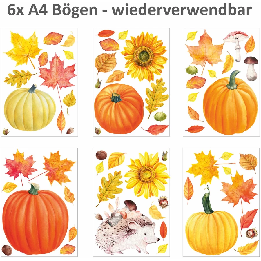 Nikima Fensterbilder Herbst selbstklebend bunt