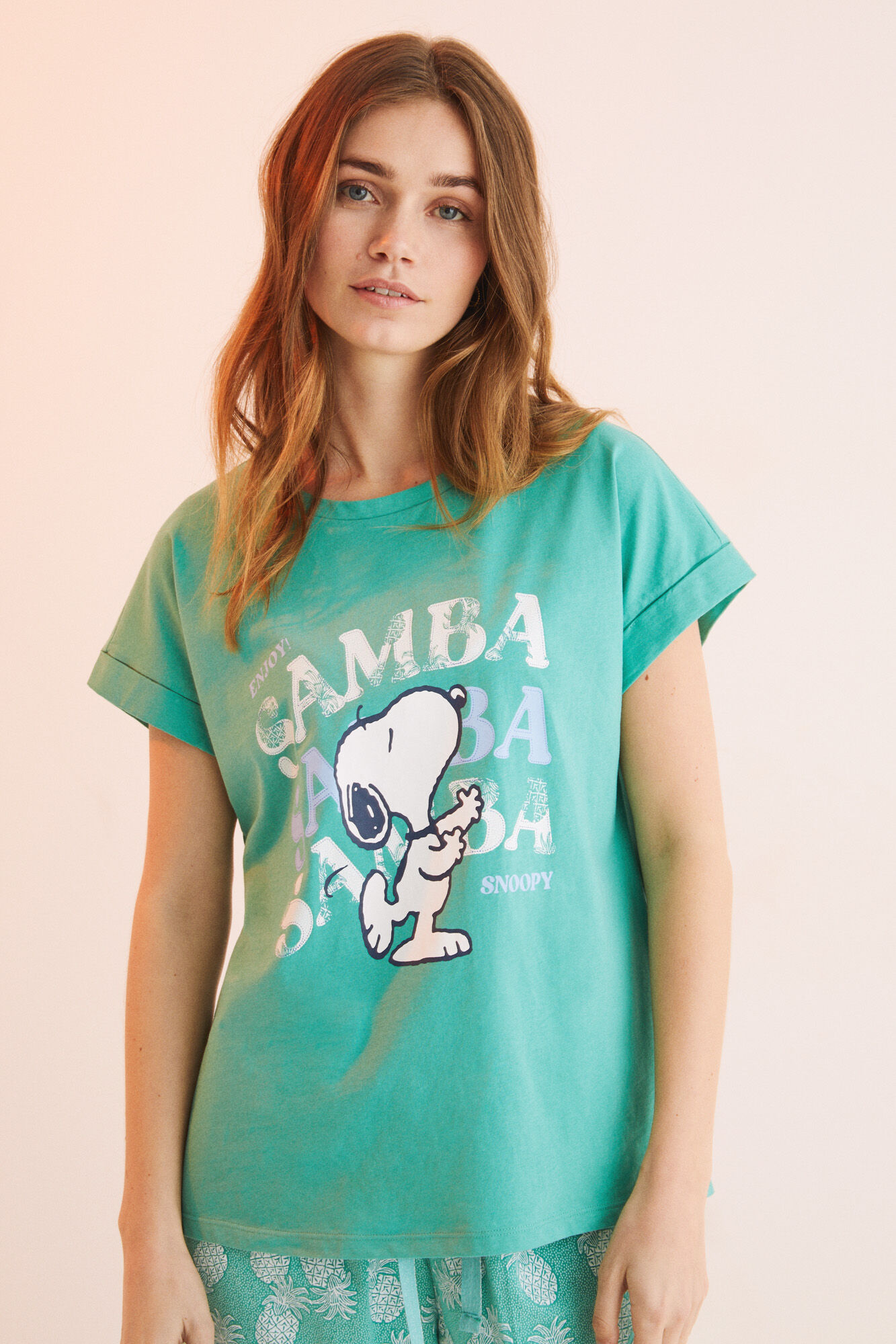 Pijama Pirata Snoopy 100% Algodão Abacaxi - Verde