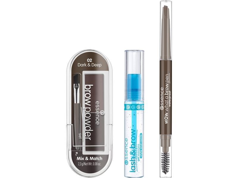 essence Geschenkset easy & WOW brow set medium Set mit drei Brow-Produkten für perfekt gestylte braune bis dunkelbraune Augenbrauen