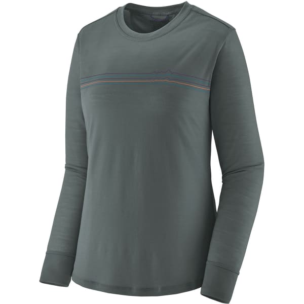 T-shirt randonnée PATAGONIA W'S L/S CAP COOL MERINO GRAPHIC SHIRT FITZ ROY FADER/NOUVEAU GREEN