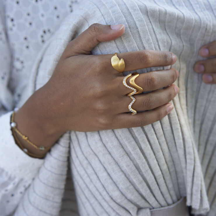 ByBiehl Wave sparkle ring large - GP Gold