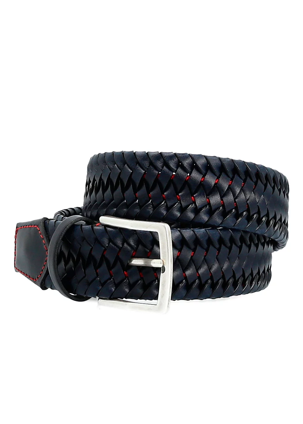 CEINTURE LEOPOLD CUIR TRESSE MARINE