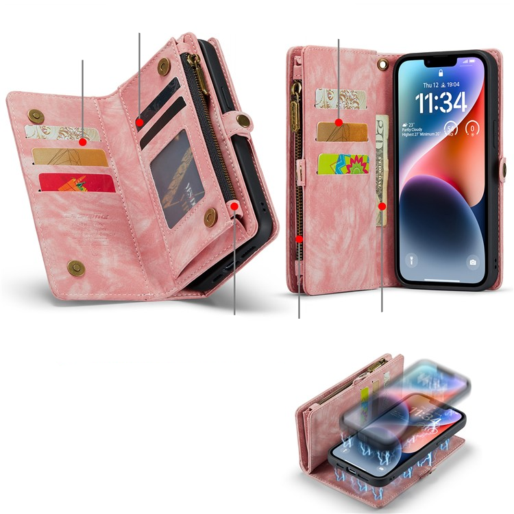 iPhone 15 2in1 Leder Tasche   Magnet Hardcase Karten Etui - Rosa