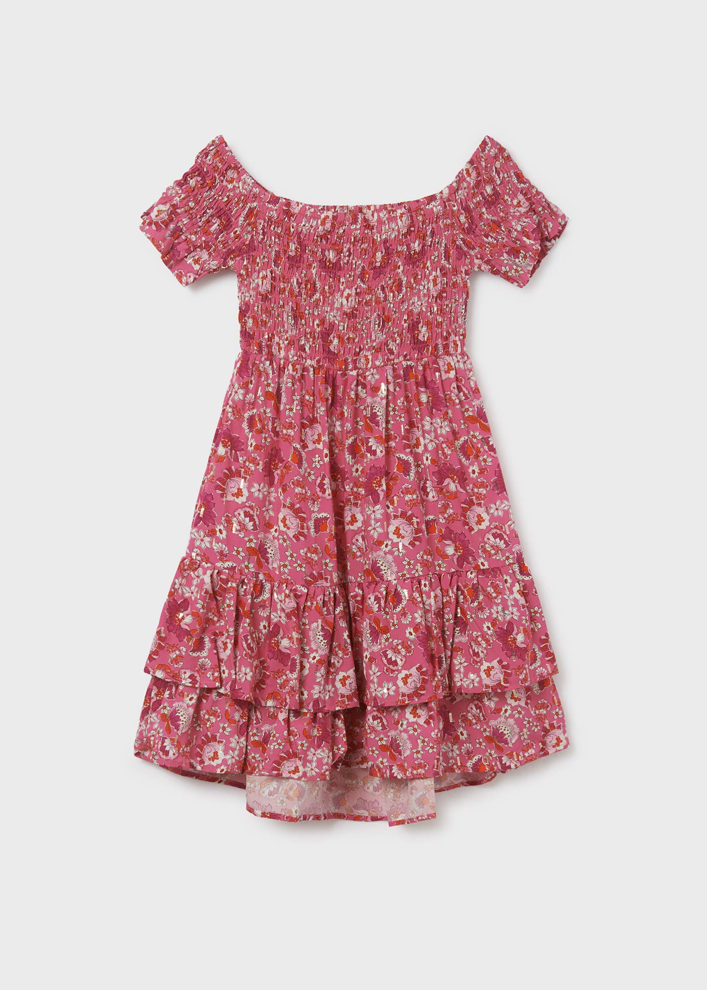 Vestido de viscose com detalhes franzidos para meninas