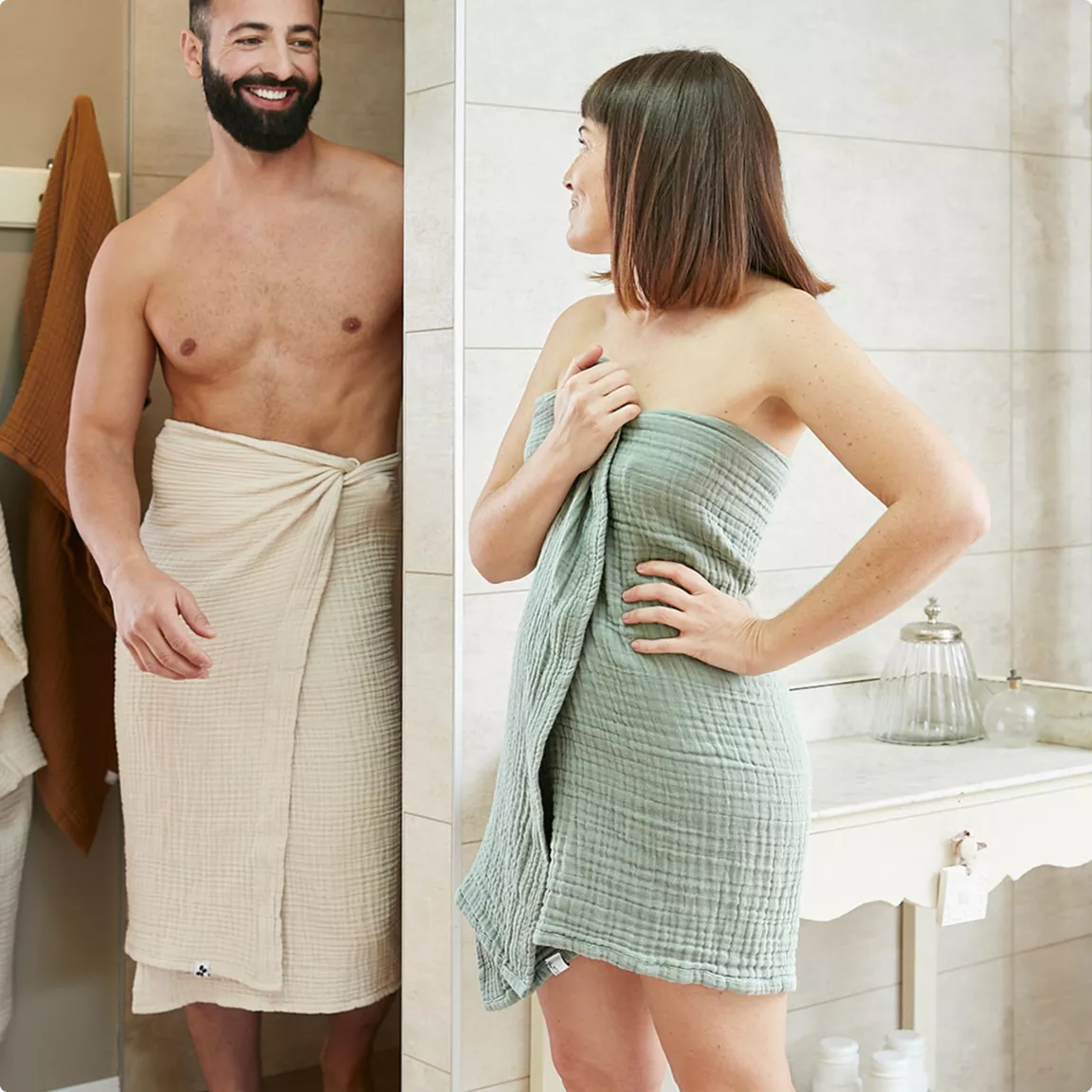 Serviette de bain gaze de coton (30 x 50 cm) Gaïa Vert eucalyptus