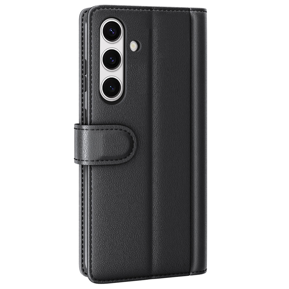 Samsung Galaxy S24 FE Echtleder Tasche Flip Cover mit Kartenfächer - Schwarz