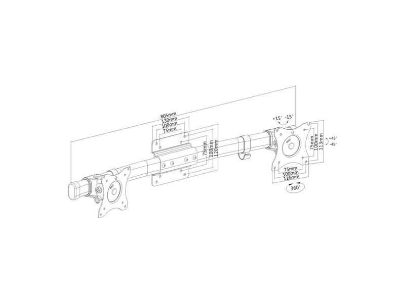 PureMounts PM-OFFICE-AD Adapter bis 10 kg – Schwarz Universeller und voll beweglicher Doppelbildschirmadapter
