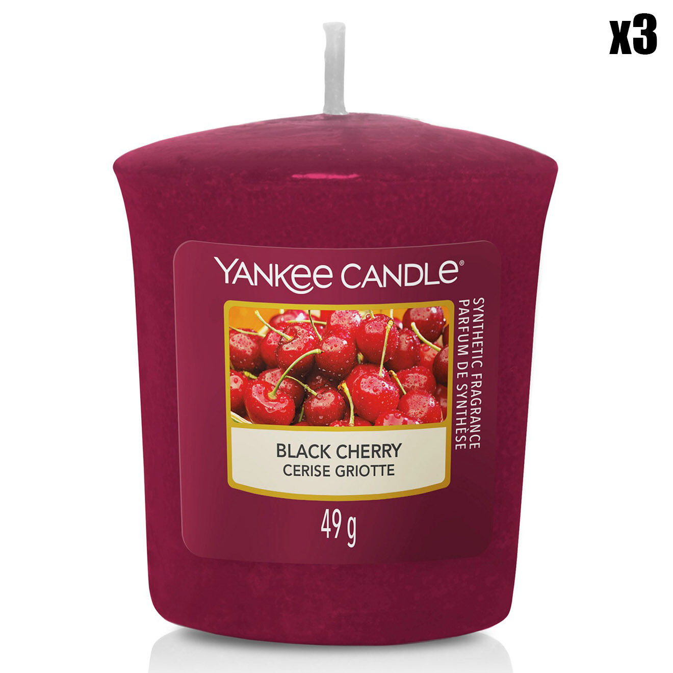 Yankee Candle 3 Bougies parfumée votive Cerise griotte - 15h