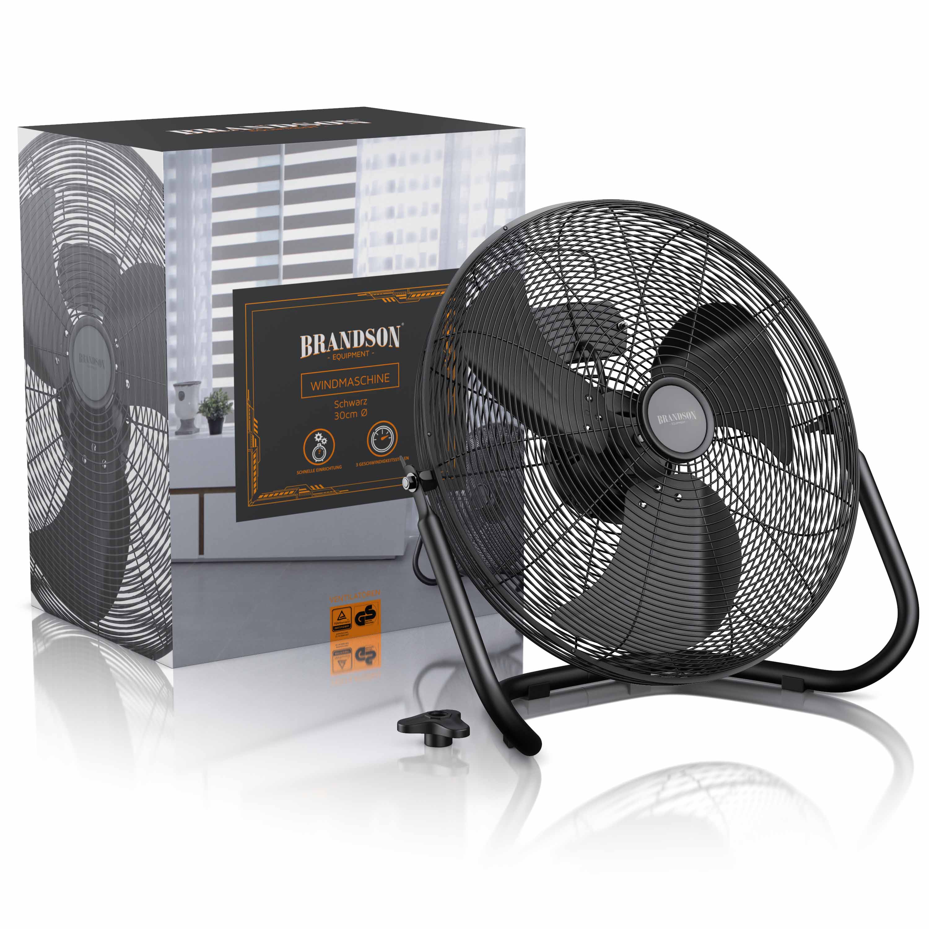 Brandson Windmaschine 48W, Ventilator, Bodenventilator Retro Design, Tischventilator, Standventilator 30cm, hoher Luftdurchsatz, stufenlos neigbar