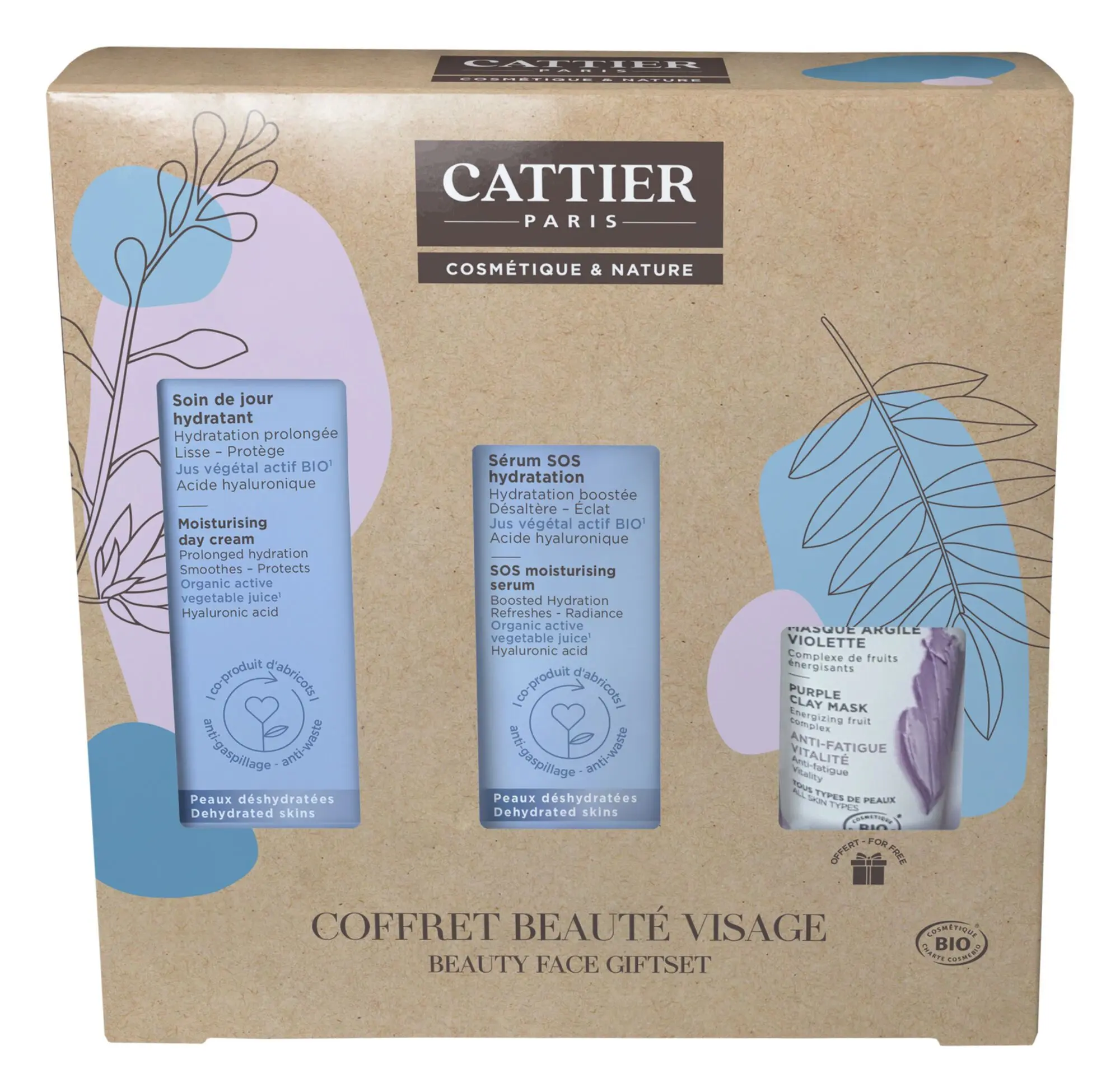 Cattier - Coffret Beauté Visage Soin de Jour, Sérum & Masque Argile- Coffret soin