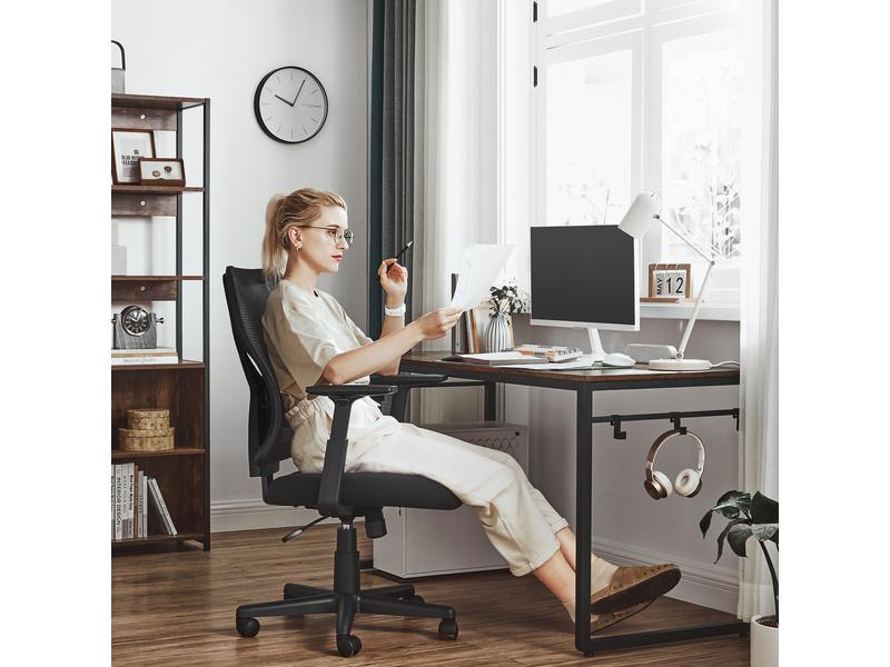 Songmics Bürostuhl mit Netzrücken und Armlehnen, Schwarz Bequemer und ergonomischer Schreibtischstuhl