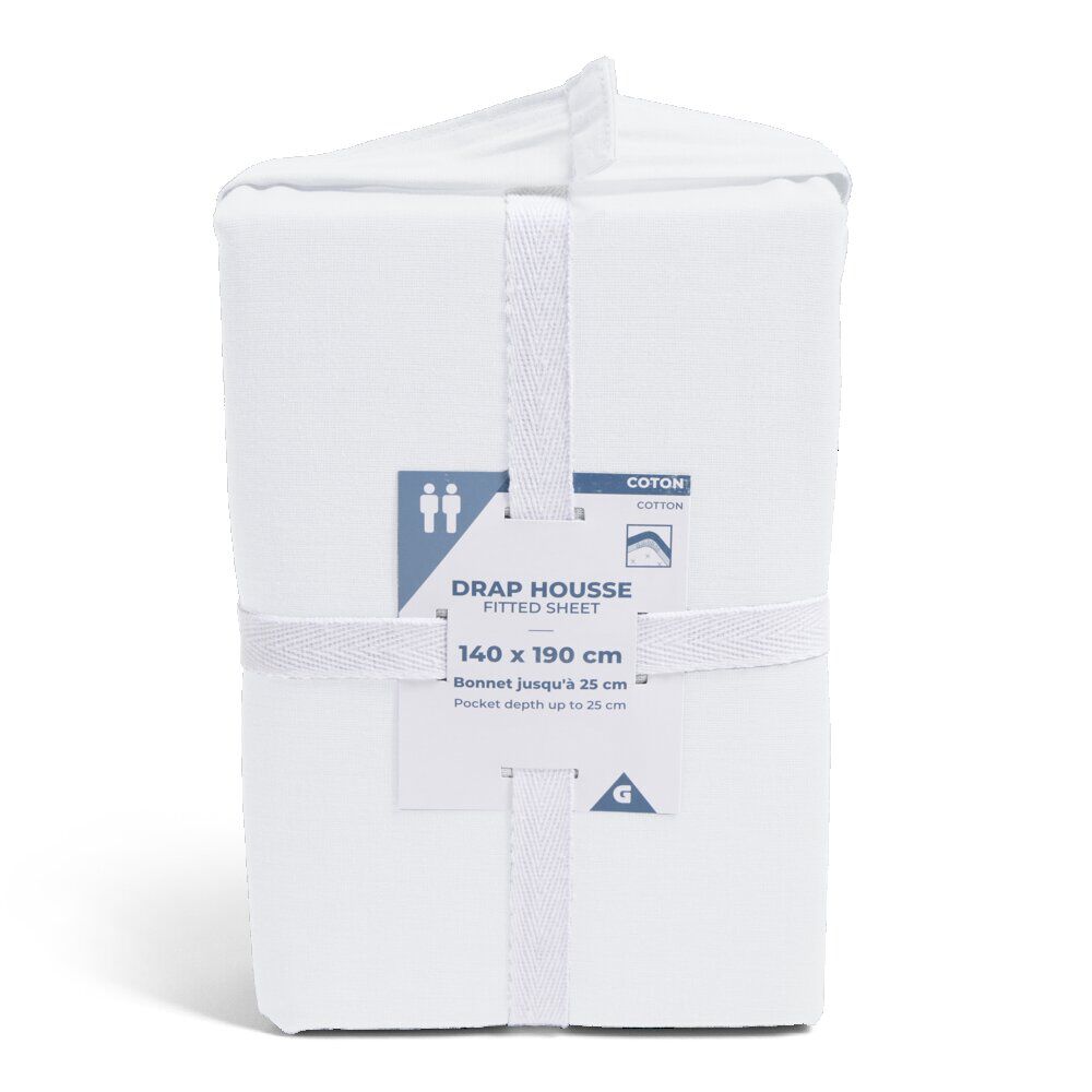 Drap housse 140x190cm 100% coton blanc