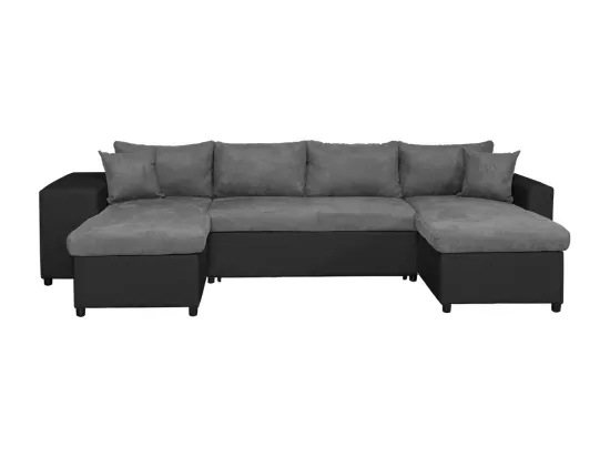 Canapé panoramique Oslo convertible avec coffres, poufs à droite - Simili/Microfibre - Noir/Gris - L311 x P146 x H81cm - Loungitude