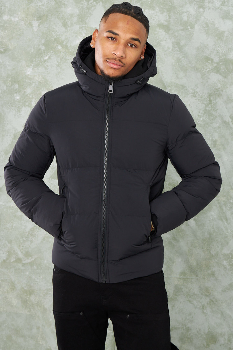 Parka noire uni à capuche