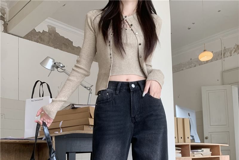 scenesweet - Mid Rise Washed Flared Cargo Jeans