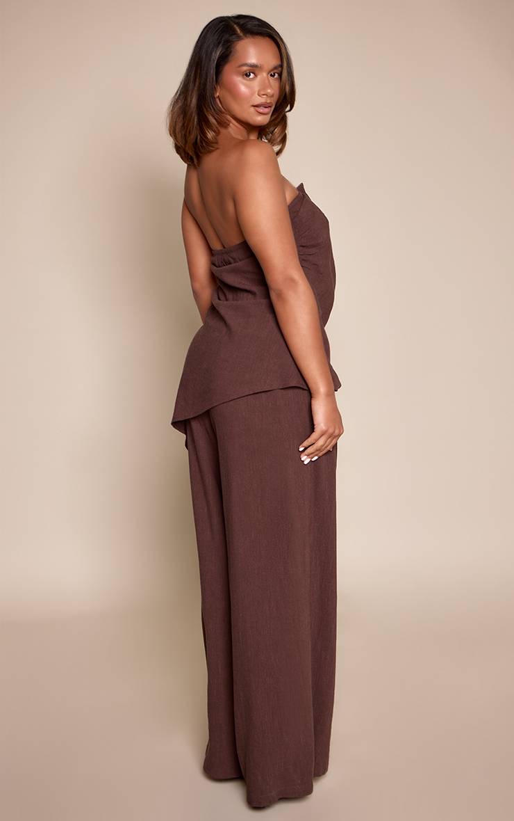 Chocolat Pantalon Large Texturé Tissé À Jambes Évasées Ensemble Coordonné