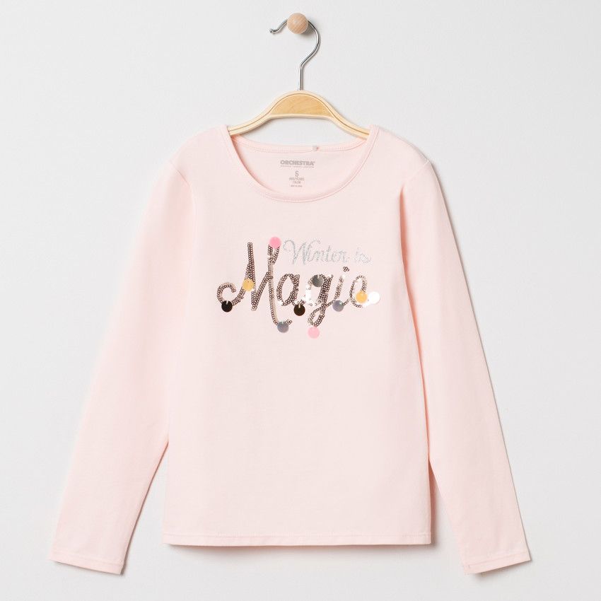 T-shirt manches longues uni à motif fantaisie - Rose