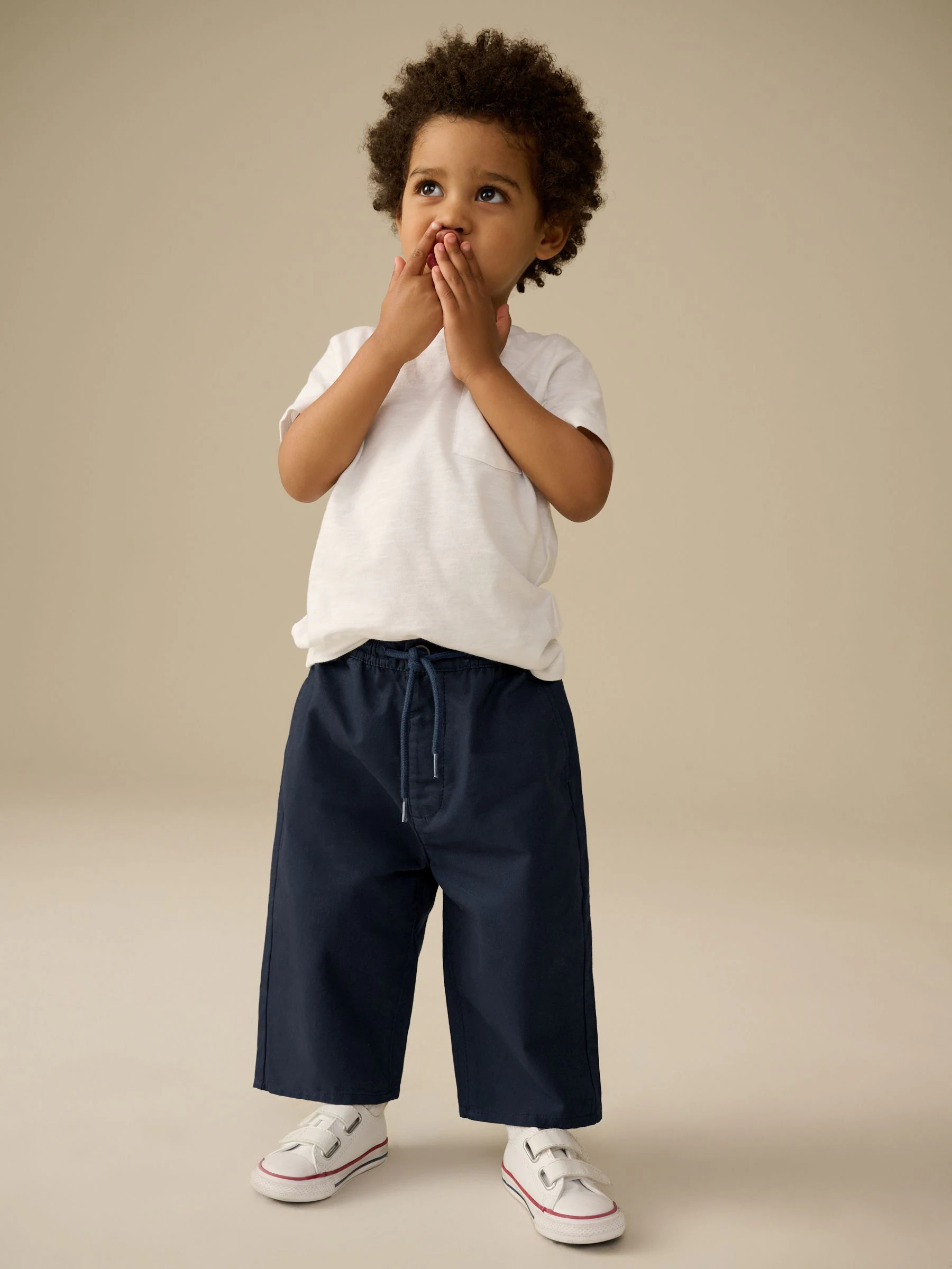 Marineblauw - Wijde pijpen 100% katoenen chino broek met elastische tailleband (3mnd-7jr)