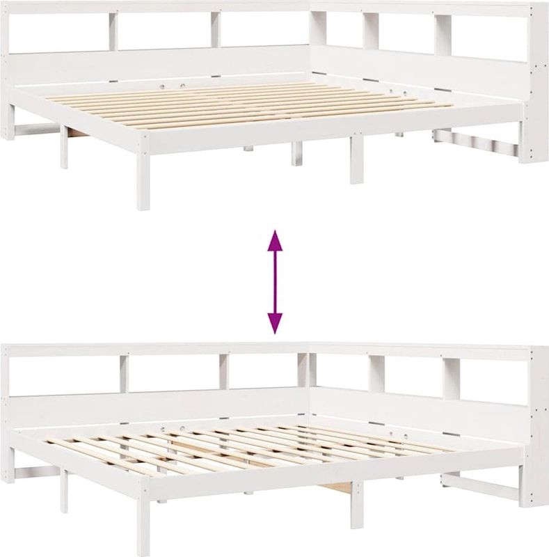 vidaXL - Bed - met - boekenkast - zonder - matras - grenenhout - wit - 180x200 - cm