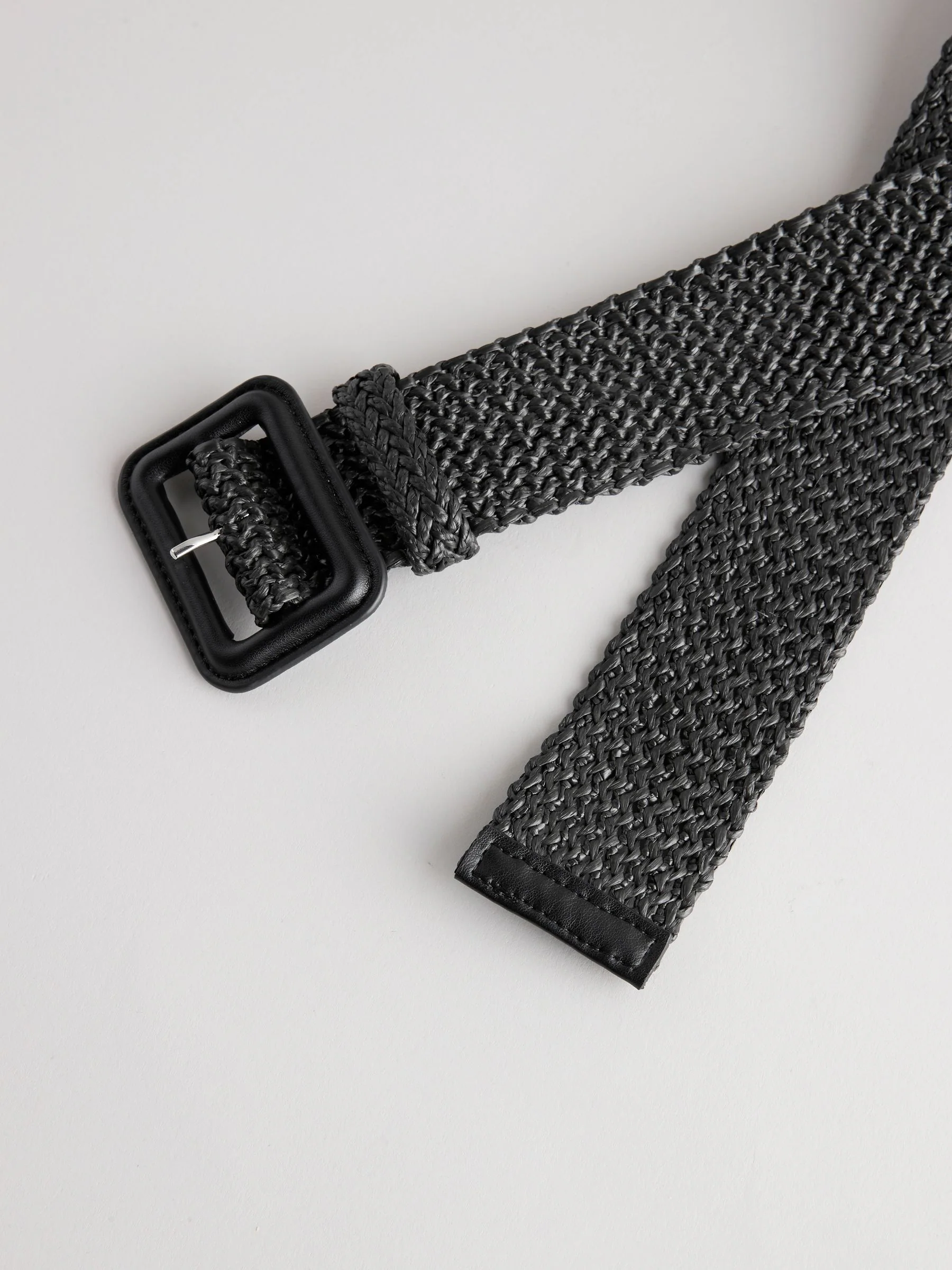 Zwart - Wide Raffia Effect Belt