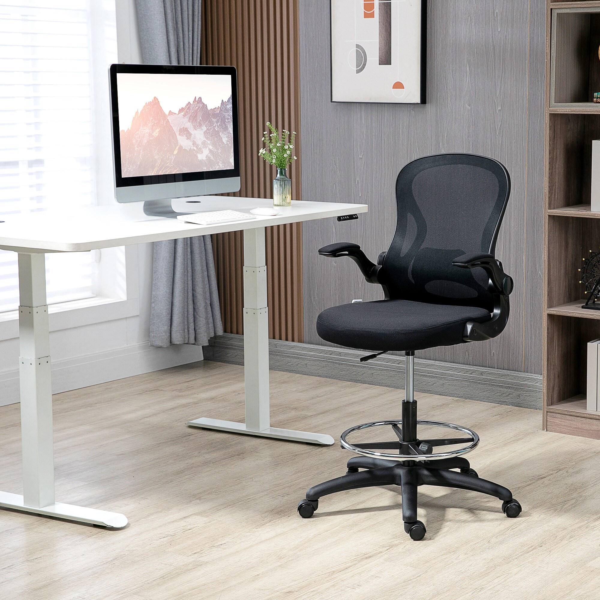 Vinsetto Bürostuhl ideal für Sitz und Stehplätze mit Armlehnen schwarz 59L x 65B x 110-130H cm