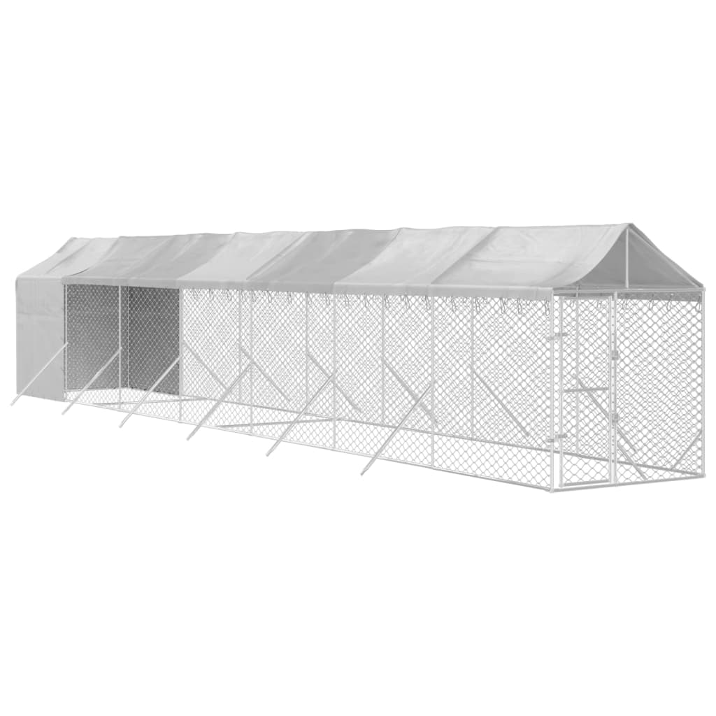 Chenil d'extérieur pour chiens avec toit argenté 2x14x2,5 m