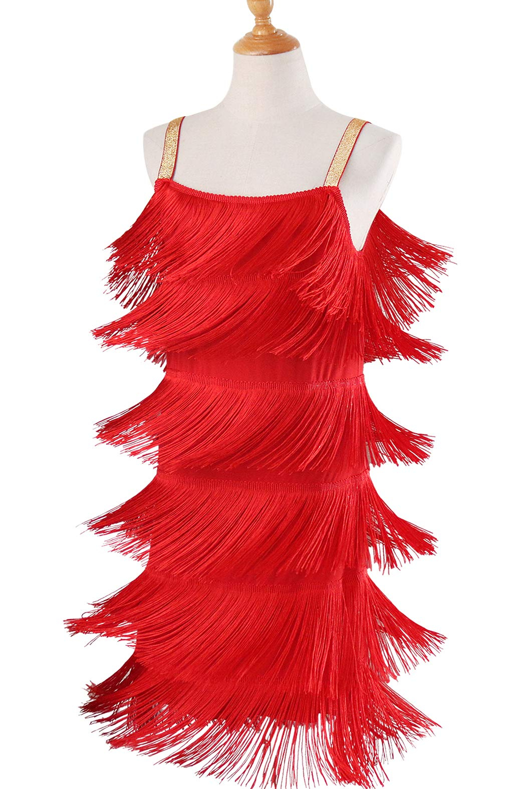 (Gr. L) Fasnachts Erwachsenen Kostüm Flapper Kleid mit Fransen 20er Jahre Verkleidung für Motto Partys / Halloween inkl. Haarband - Rot