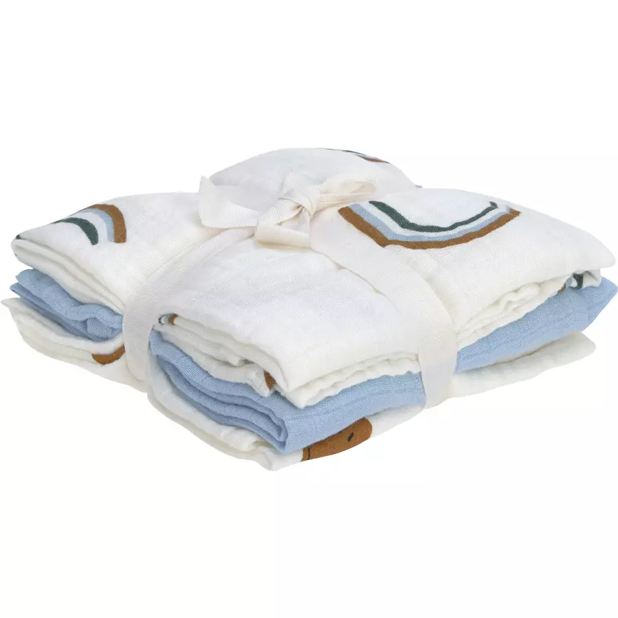 LÄSSIG Mulltücher M 3er Pack Happy Rascals blau 60 x 60 cm