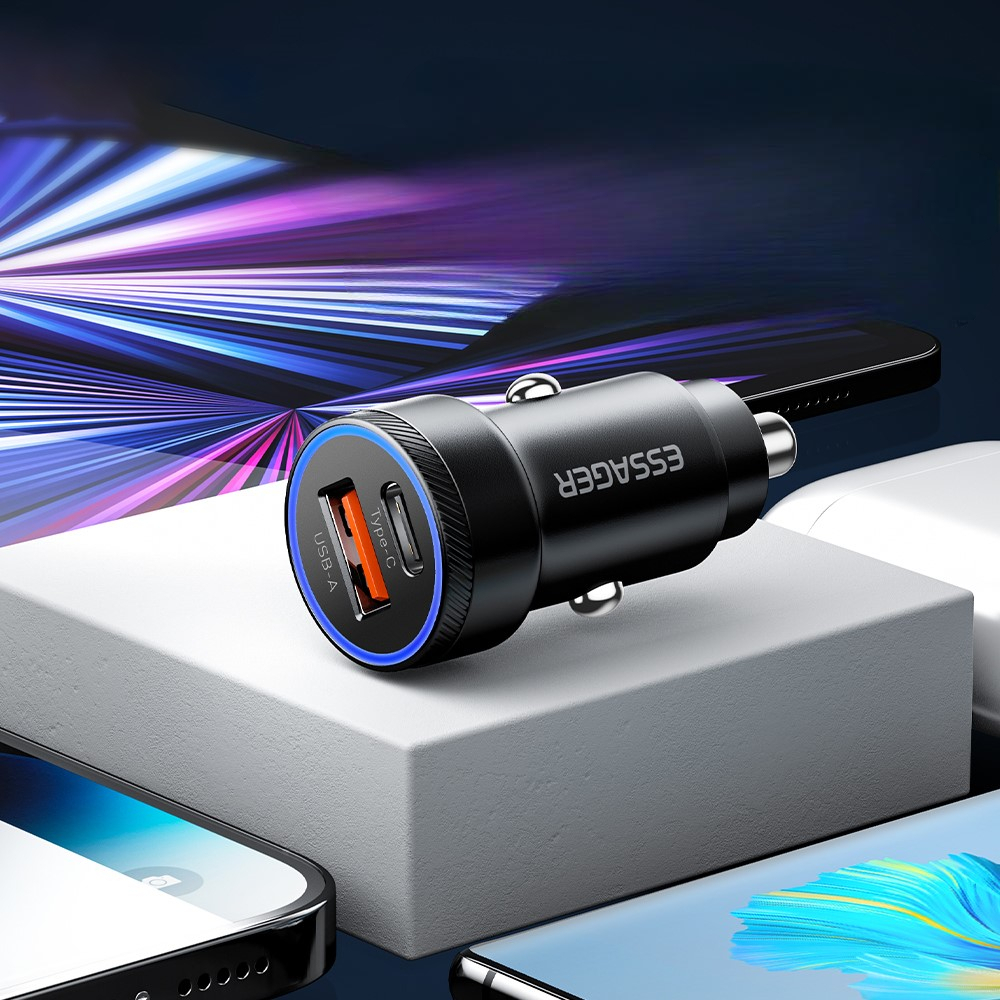 (54W) Universal USB A / USB C Auto KFZ Ladegerät mit LED Beleuchtung - Grau