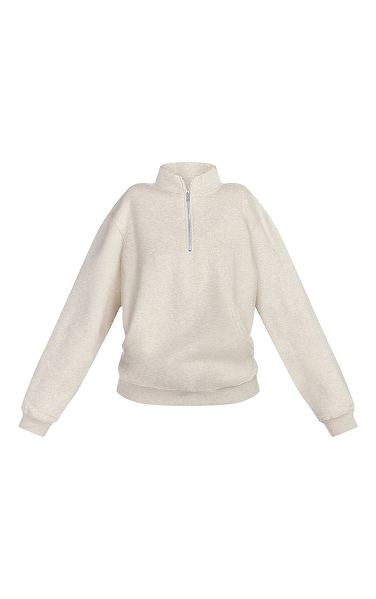 Beige Sweat-shirt Chiné Avoine À Fermeture Éclair Quart