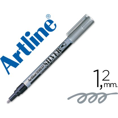 Marqueur artline permanent pointe fine conique 1.2mm tous supports corps métal encre pigmentée résiste eau argent