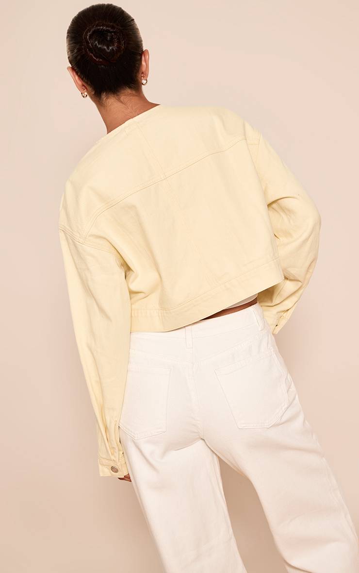Pale Yellow Veste En Jean Courte Sans Col