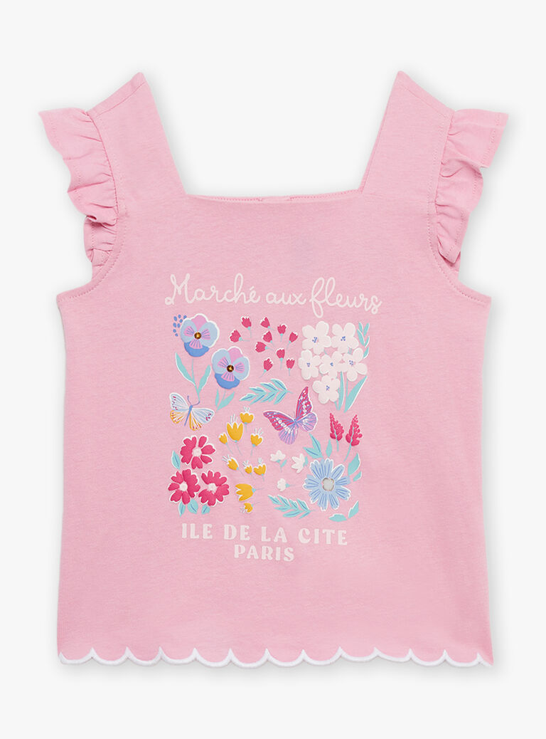 T-shirt rose à motif fleurs