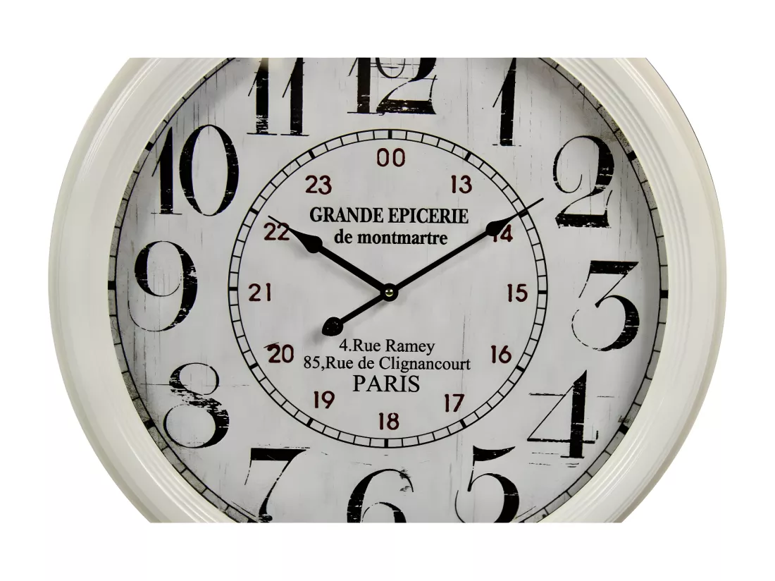 Horloge ancienne murale grande epicerie de monmartre Métal Blanc - Décoration d'Autrefois