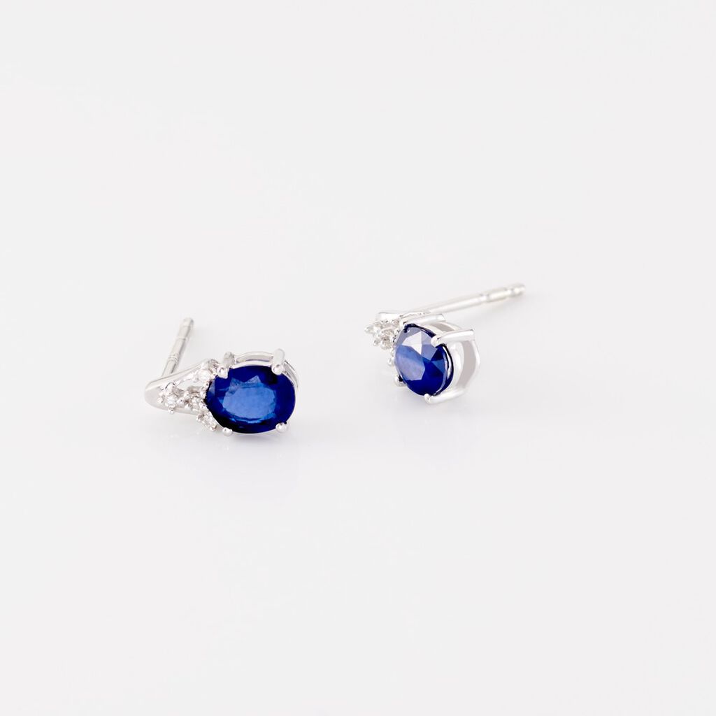 Boucles D'oreilles Puces Or Blanc Marie Saphirs Diamants