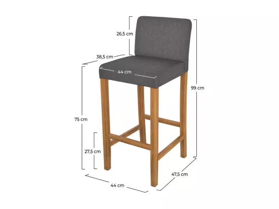 Lot de 2 chaises de bar en tissu gris foncé et pieds en bois 75 cm - Havane