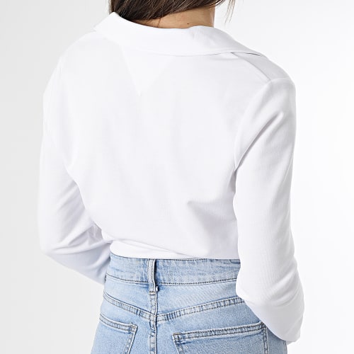Polo Manches Longues Femme Baby Crop Signature 4965 Blanc