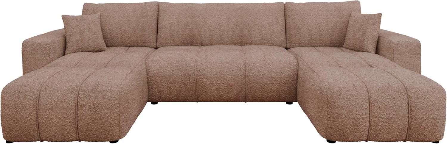 Mirjan24 Wohnlandschaft Furyn U Boucle, Ecksofa mit Schlaffunktion und Bettkasten, U-Form Couch, symmetrisches Polstersofa, Eckcouch (Coral 45)