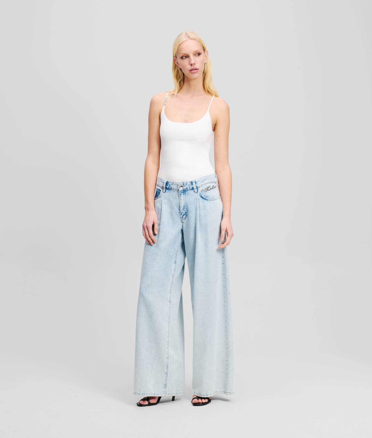 JEAN JAMBES LARGES TAILLE MI-HAUTE - Denim Bleu Clair