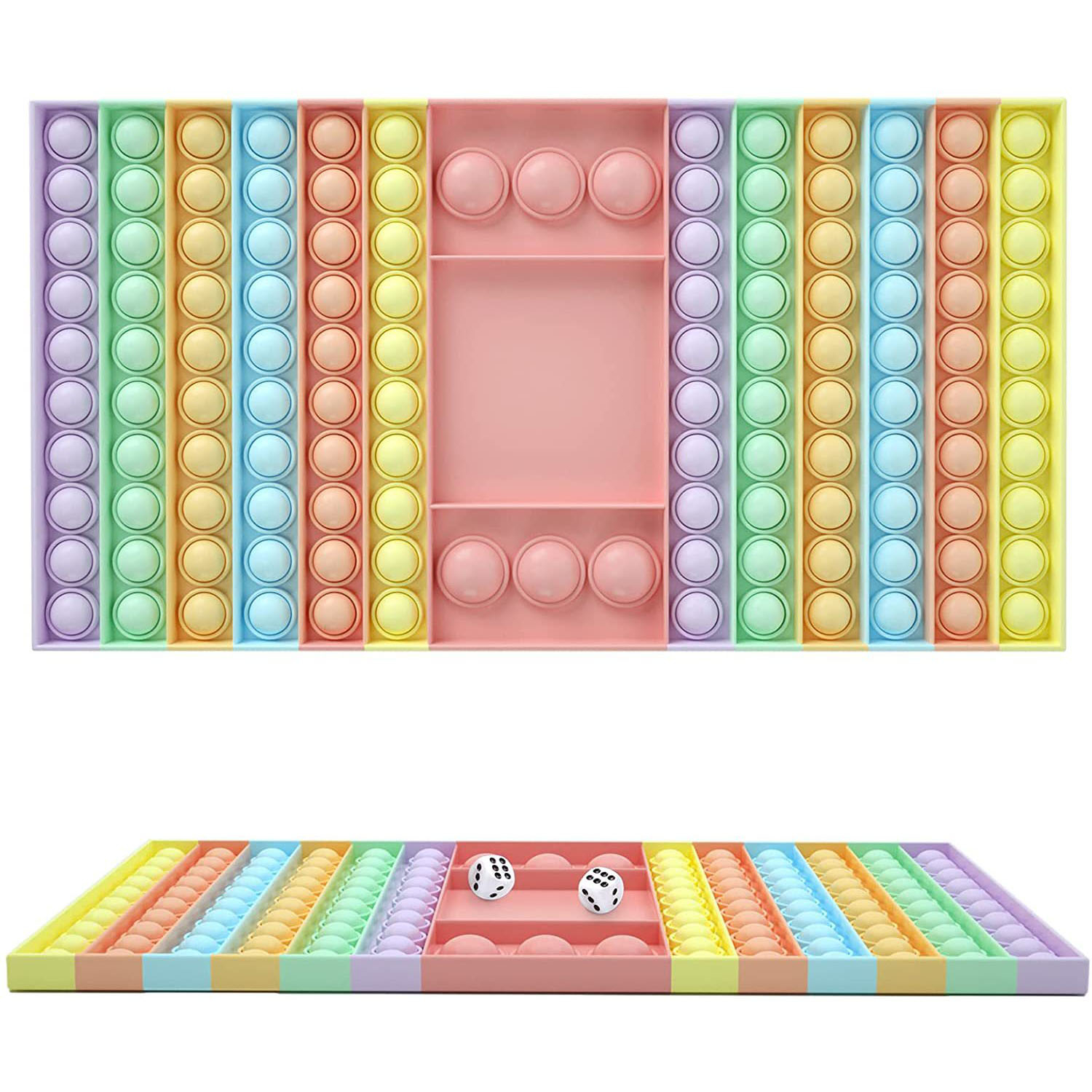 (32x19cm) XXL Anti Stress Silikon Bubbles Pop It Fidget Spiel   Spielwürfel - Lila / Blau / Gelb / Orange / Rosa