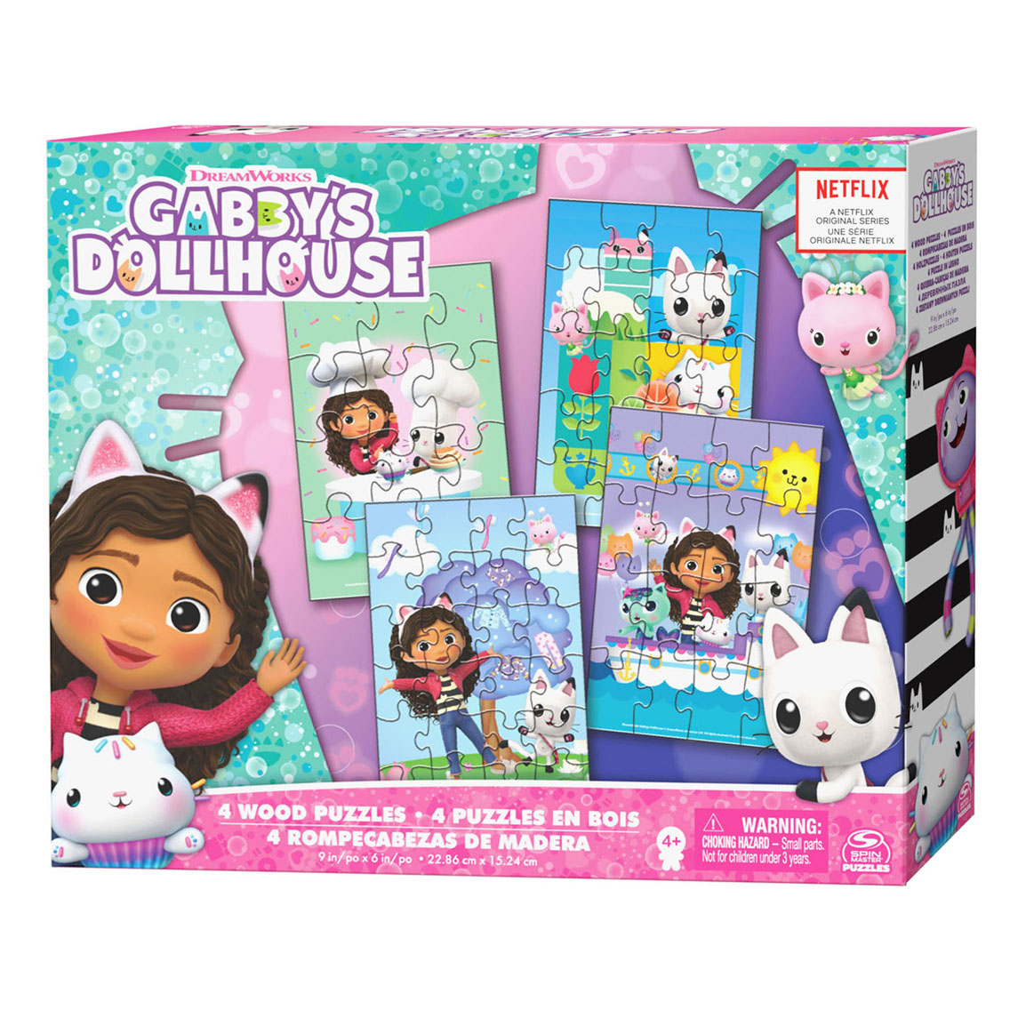 Gabby's Poppenhuis - 4-pack: Houten Puzzel