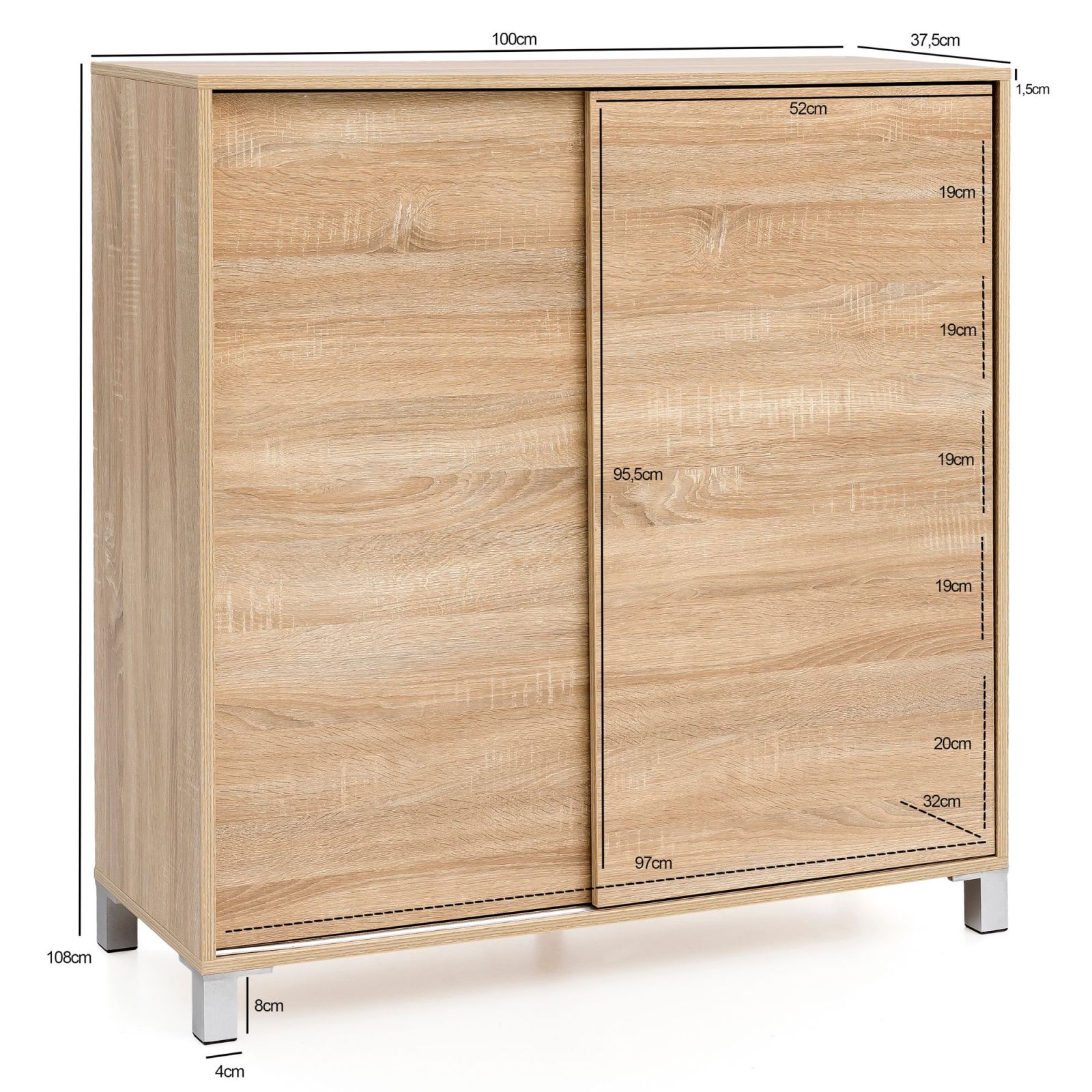 Schuhschrank - Sonoma Eiche - mit Schiebetür