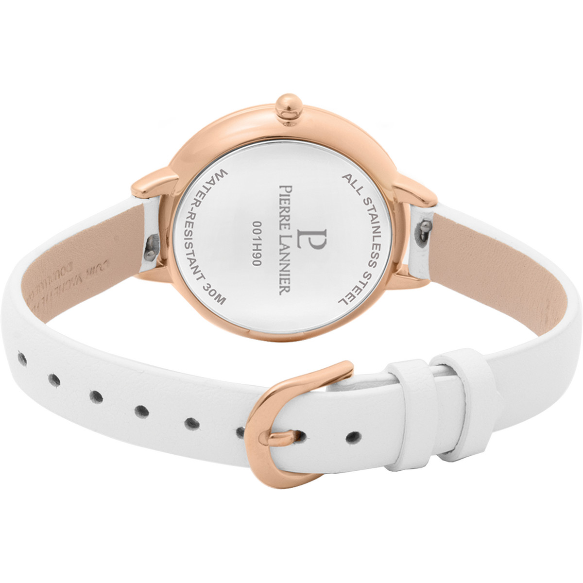 Montre PIERRE LANNIER femme acier doré rose bracelet cuir blanc