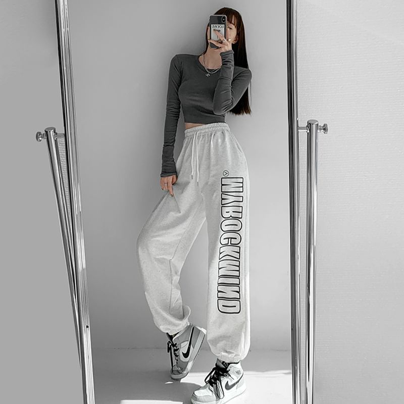 Dovitade - Hoge taille joggingbroek met letters