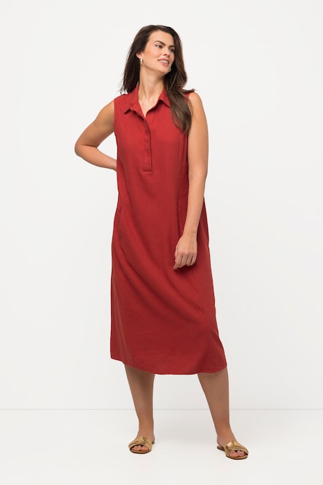 Midikleid, Leinenmix, A-Linie, Reverskragen, ärmellos